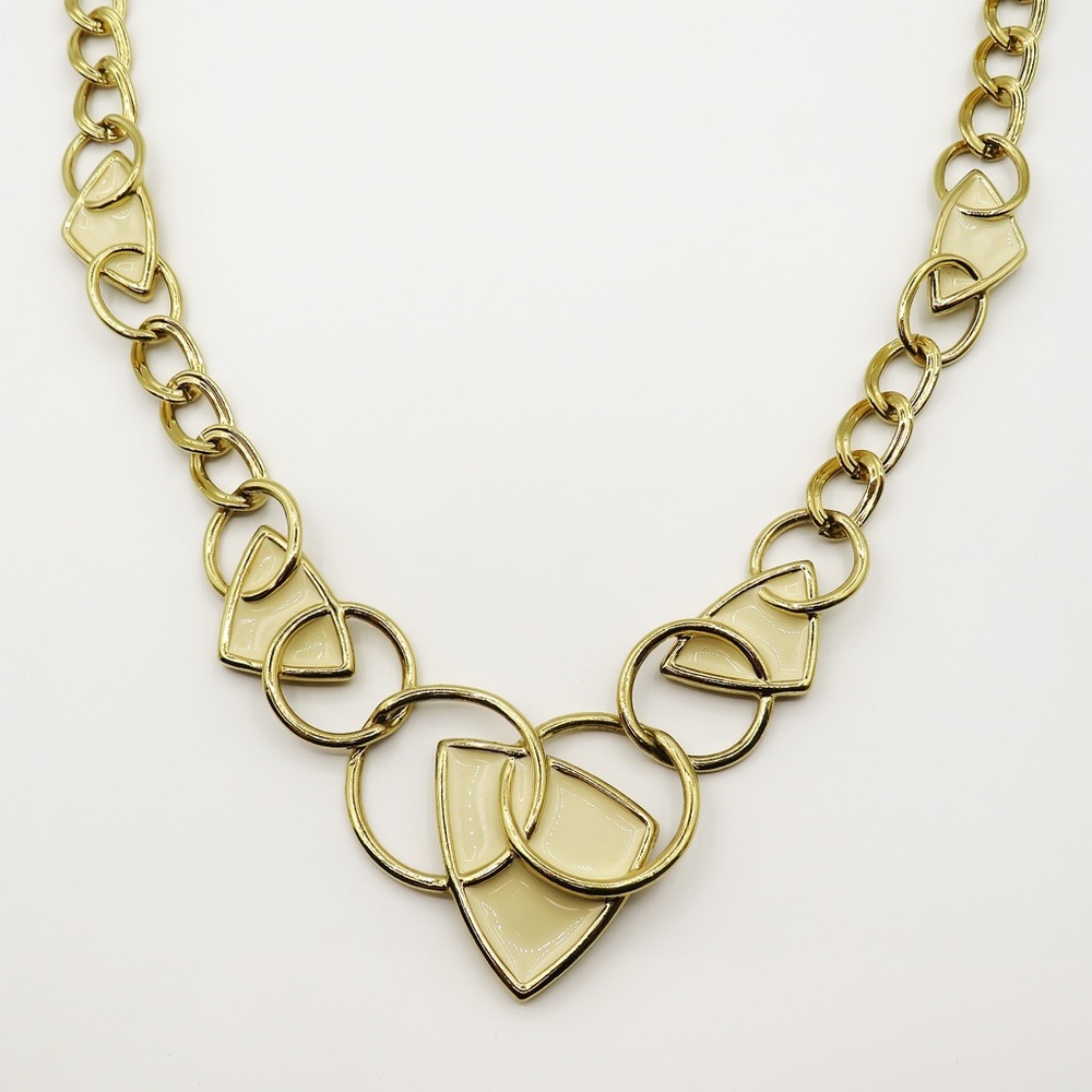 Kunio Matsumoto Trifari TM vintage gold tone enamel chunky necklace & bracelet - Picture 3 of 16